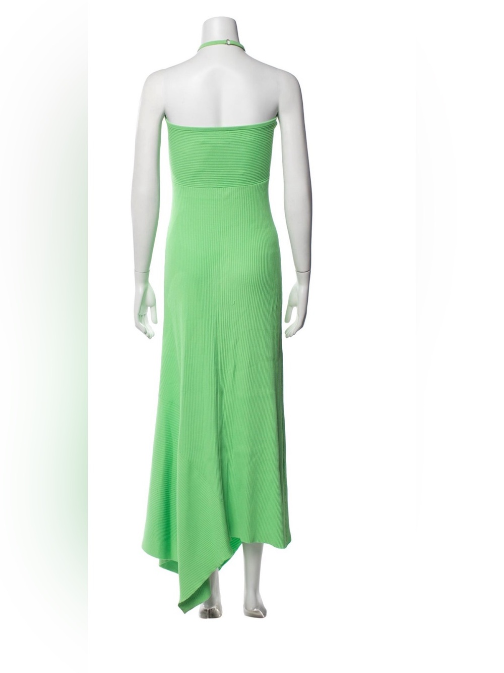 A.L.C. Bright Green Ribbed Halter Asymmetrical Midi Dress